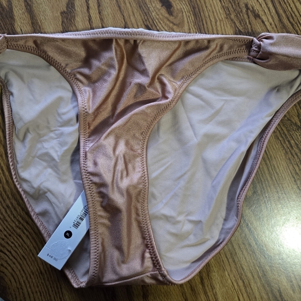 Aqua Swim CARAMEL Ruched Bikini Swim Bottom, US. MEDIUM - Picture 3 of 5
